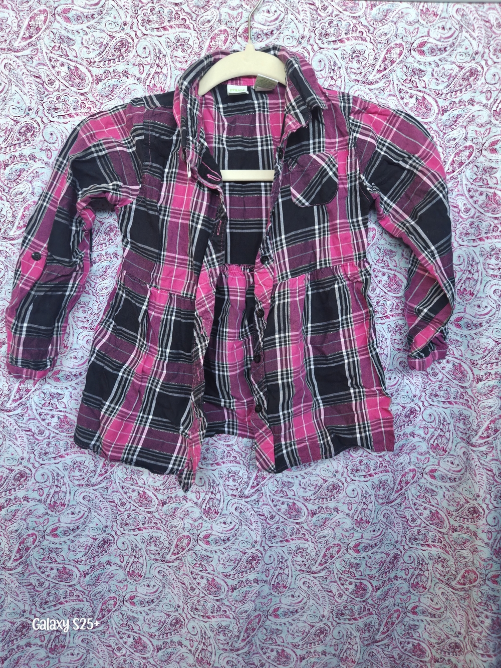 Girls Pink & Black Plaid Button-Down Shirt Jacket - Casual Layering